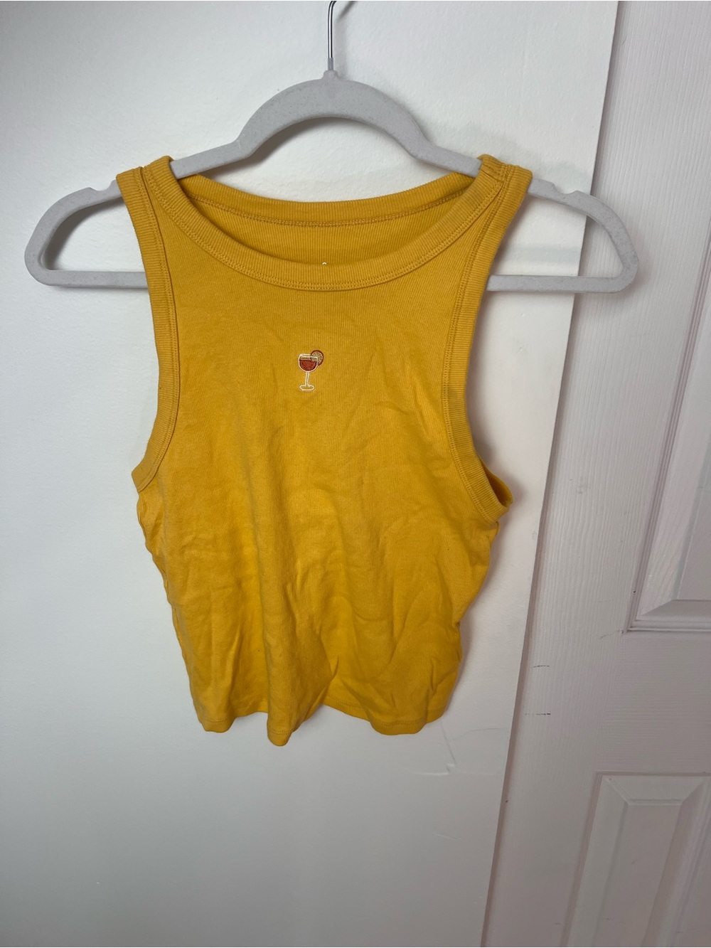 Target Mustard Yellow Ribbed Tank with Wine Glass Embroidery
